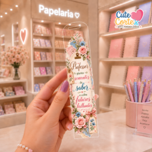 DTF UF - Adesivo para Marcador de Páginas - Coleção Professores - Floral Rosa e Azul